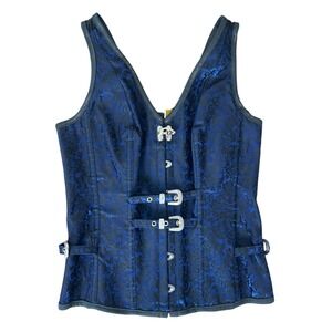 Kimring Steampunk Steel Boned Vntage Gothic Woven Corset top SZ: XL